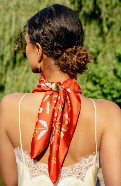 Jessie Zhao New York Festival Flora Double Sided Silk Scarf In Red