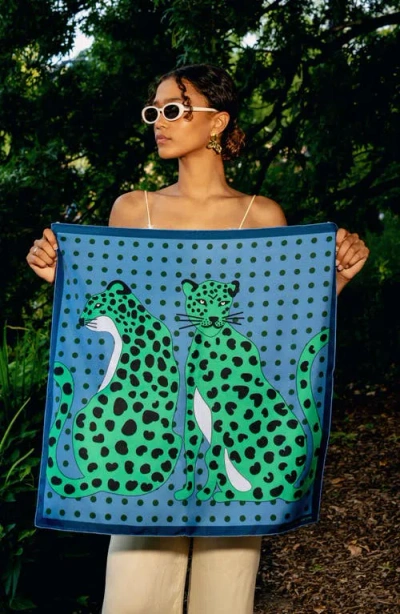 Jessie Zhao New York Twin Leopards Double Sided Silk Scarf In Green