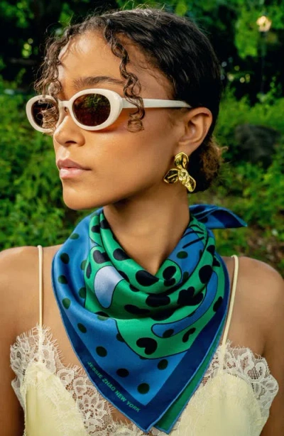 Jessie Zhao New York Twin Leopards Double Sided Silk Scarf In Green