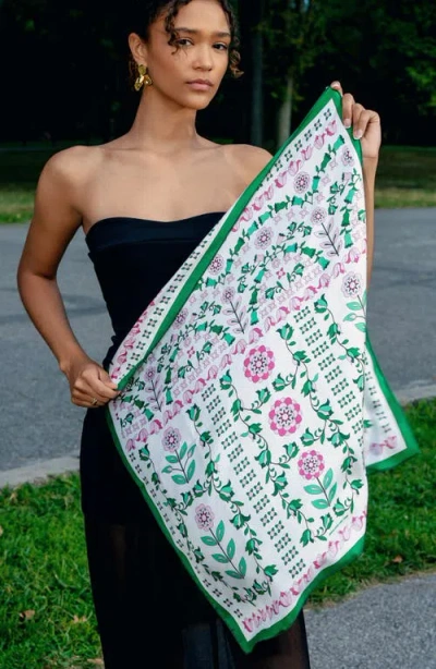 Jessie Zhao New York Ivy Parterre Double Sided Silk Scarf In Green