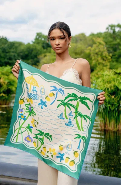 Jessie Zhao New York Capri Impression Double Sided Silk Scarf In Blue