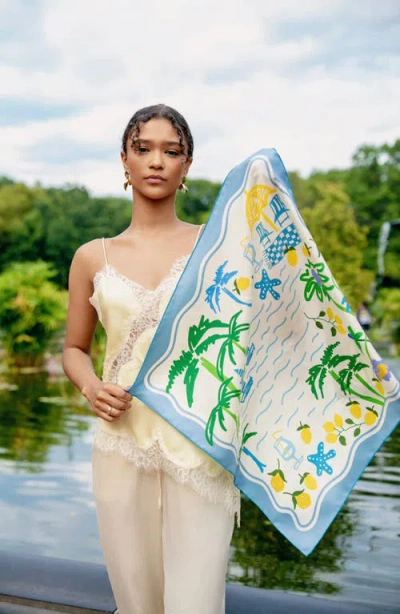 Jessie Zhao New York Capri Impression Double Sided Silk Scarf In Blue