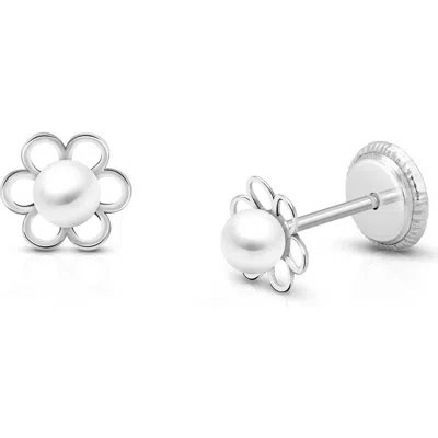 Tiny Blessings Petals And Pearls Studs Screw Back Earrings In Metallic