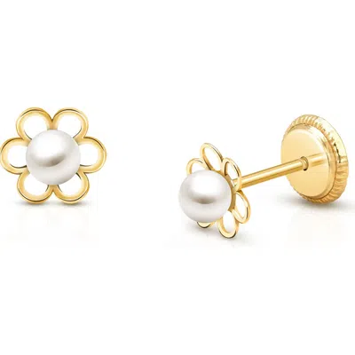 Tiny Blessings Petals And Pearls Studs Screw Back Earrings In Gold