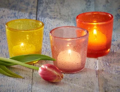 Tag Paint Box Blown Glass Tealight Holder In Yellow