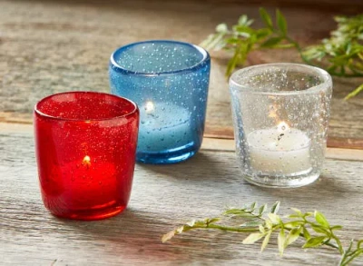 Tag Paint Box Blown Glass Tealight Holder In Blue