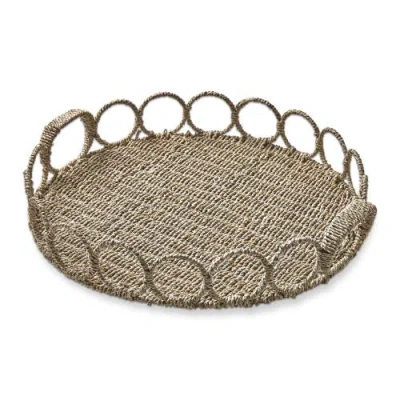 Tag Natural Seagrass Link Round Serving Decorative Tray With Handles 21 Inch In Brown