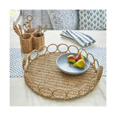 Tag Natural Seagrass Link Round Serving Decorative Tray With Handles 21 Inch In Brown