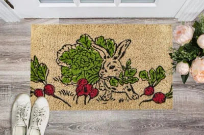 Tag 1'6" X 2'6" Bunny Eating Raddish Easter Rectangle Indoor Outdoor Coir Door Welcome Mat Multicolo In Multi