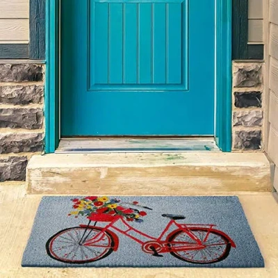 Tag 1'6" X 2'6" Bike Rider Coir Rectangle Indoor Outdoor Doormat Front Door Welcome Mat  Blue Backgr In Blue