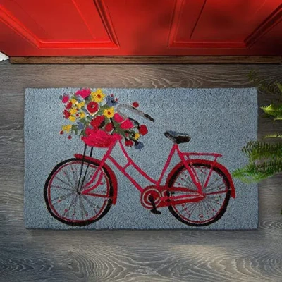 Tag 1'6" X 2'6" Bike Rider Coir Rectangle Indoor Outdoor Doormat Front Door Welcome Mat  Blue Backgr In Blue