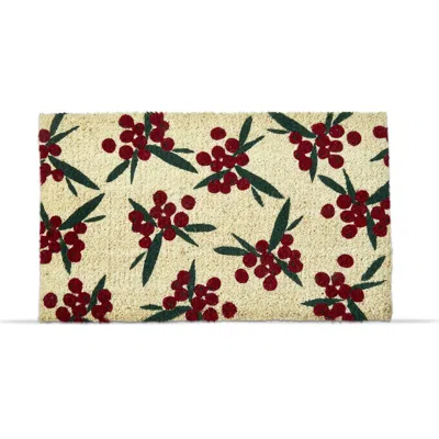 Tag 1'6" X 2'6"  Winter Berries Coir Mat Rectangle Indoor And Outdoor Coir Door Welcome Mat In Neutral