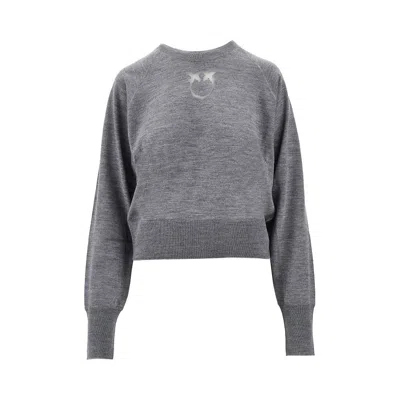 Pinko Knitted Sweater With Love Birds Logo In Gray