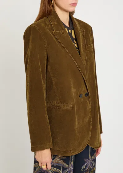 Forte Forte Flocked Cotton Double-breasted Jacket With Textured Finish In Brown