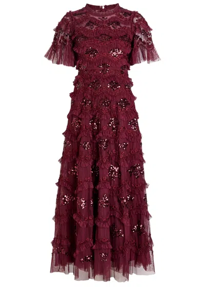 Needle & Thread Daisy Wave Ruffled Sequin-embellished Tulle Gown In Brown