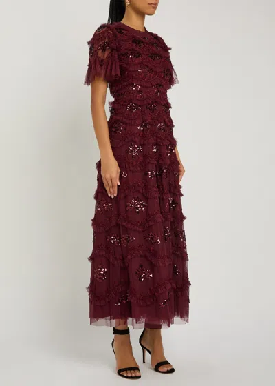 Needle & Thread Daisy Wave Ruffled Sequin-embellished Tulle Gown In Brown