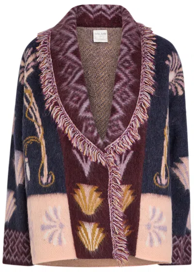 Forte Forte Sogni Multicolor Cardigan With Fringed Details And All-over Geometric Motif In Wool Blend Woman In Multi
