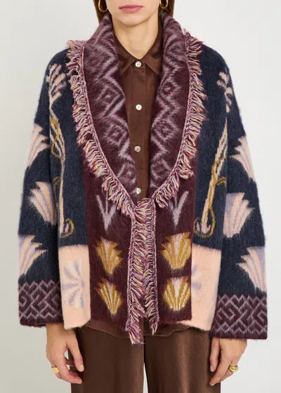 Forte Forte Sogni Multicolor Cardigan With Fringed Details And All-over Geometric Motif In Wool Blend Woman In Multi