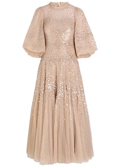 Needle & Thread Sequin-embellished Tulle Gown In Neutral