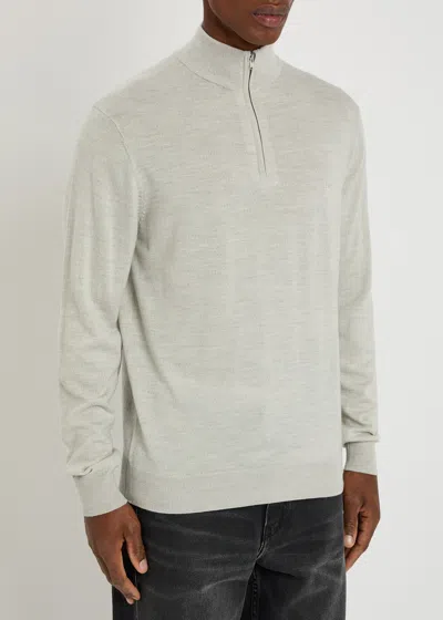 Les Deux Greyson Half-zip Merino Wool Jumper In Gray