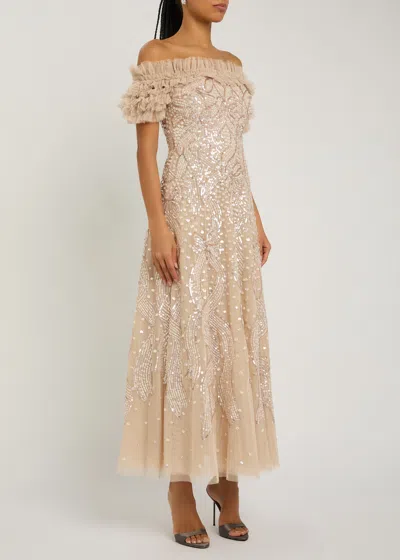 Needle & Thread Off-the-shoulder Sequin-embellished Tulle Gown In Multi