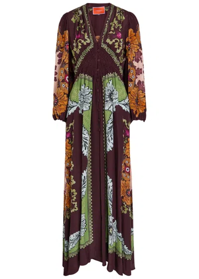 La Doublej Bordeaux Printed Crepe De Chine Maxi Dress In Multi