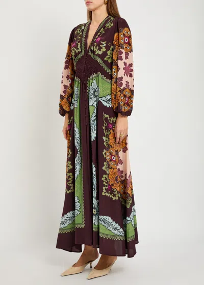 La Doublej Bordeaux Printed Crepe De Chine Maxi Dress In Multi