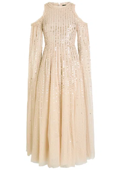 Needle & Thread Moonlight Sequin-embellished Tulle Gown In Neutral