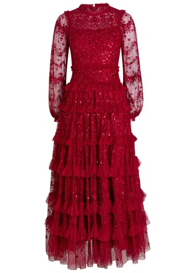 Needle & Thread Blossom Lace Floral Sequin-embellished Tulle Gown In Red