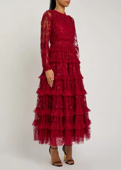 Needle & Thread Blossom Lace Floral Sequin-embellished Tulle Gown In Red