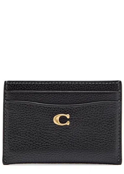 Coach Logo Pebbled Leather Card Holder In Black