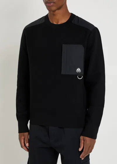 Moose Knuckles Lowan Panelled Knit Sweatshirt In Black