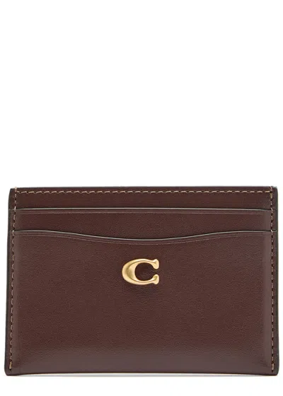 Coach Logo Polished Leather Card Holders In Brown