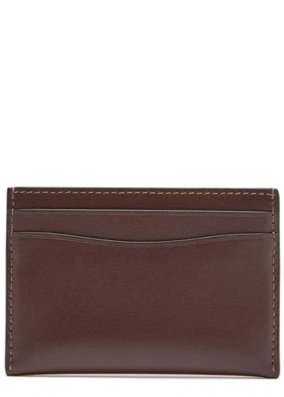 Coach Logo Polished Leather Card Holders In Brown
