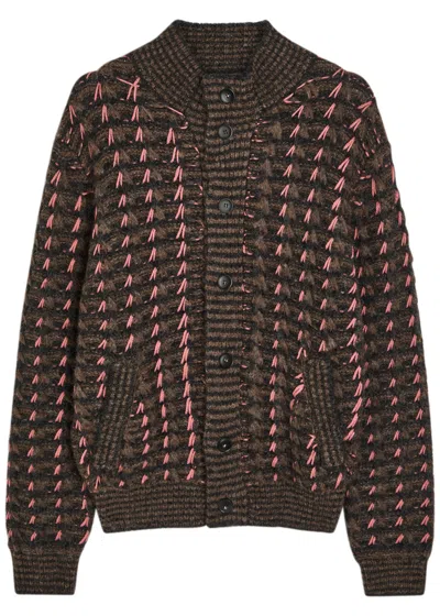 Canali Patterned Alpaca And Wool Blend Macro Jacquard Cardigan In Multi