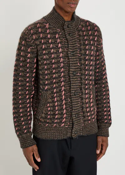 Canali Patterned Alpaca And Wool Blend Macro Jacquard Cardigan In Multi