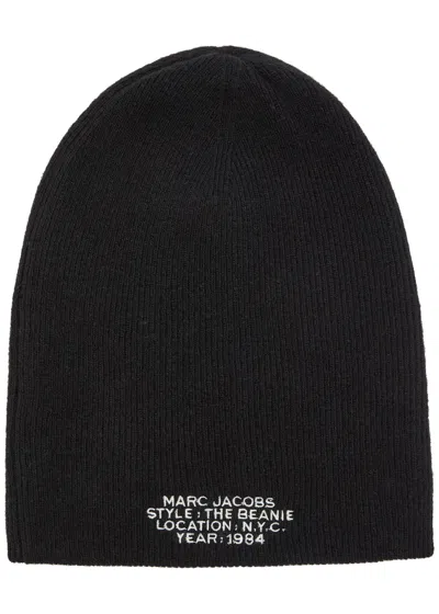 Marc Jacobs The Beanie Logo Merino-blend Beanie In Black