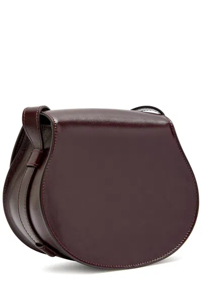 Chloé Chloe Marcie Small Glossed Leather Saddle Bag In Burgundy