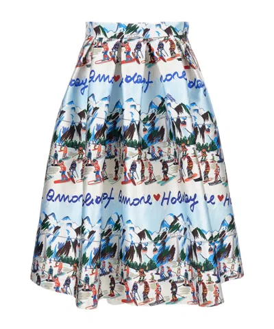 Alessandro Enriquez Graphic Print Pleated Midi Skirt In Blue