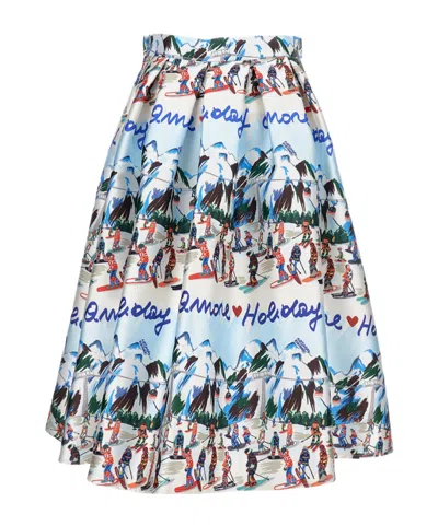 Alessandro Enriquez Graphic Print Pleated Midi Skirt In Blue