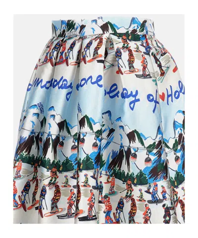 Alessandro Enriquez Graphic Print Pleated Midi Skirt In Blue