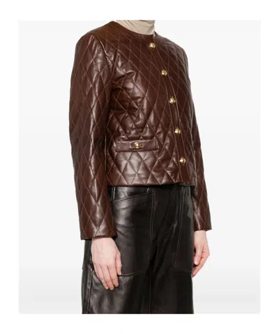 Nili Lotan Amy Cropped Quilted Leather Jacket In Brown