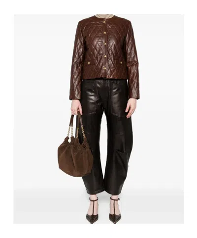 Nili Lotan Amy Cropped Quilted Leather Jacket In Brown