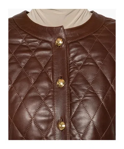 Nili Lotan Amy Cropped Quilted Leather Jacket In Brown