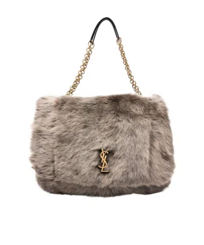 Saint Laurent Jamie 4.3 Large Ysl Shearling Shoulder Bag In Brown