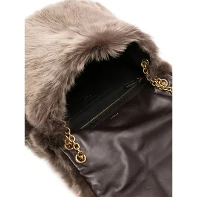 Saint Laurent Jamie 4.3 Large Ysl Shearling Shoulder Bag In Brown