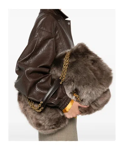 Saint Laurent Jamie 4.3 Large Ysl Shearling Shoulder Bag In Brown