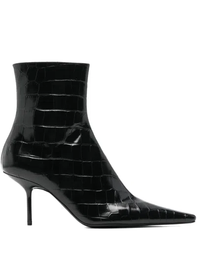 Victoria Beckham Sloan Pointed Crocodile-effect Boots In Black