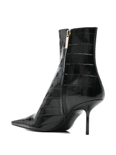 Victoria Beckham Sloan Pointed Crocodile-effect Boots In Black