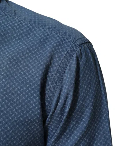 Pre-owned Aglini Blue Denim Slim Fit Collared Long Sleeve Casual Men's Shirt ()